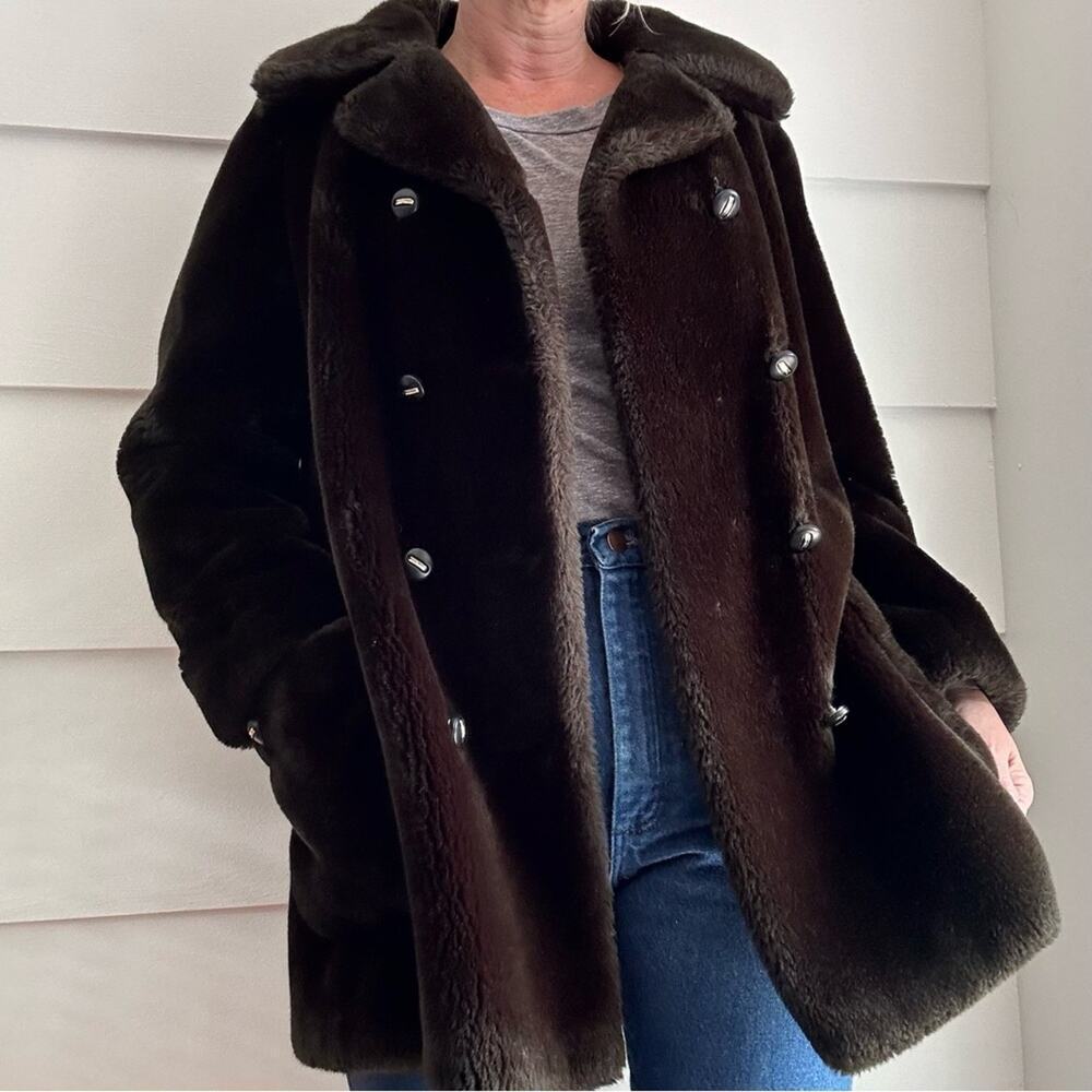 Vintage Dark Brown Faux Fur Double Breasted Coat